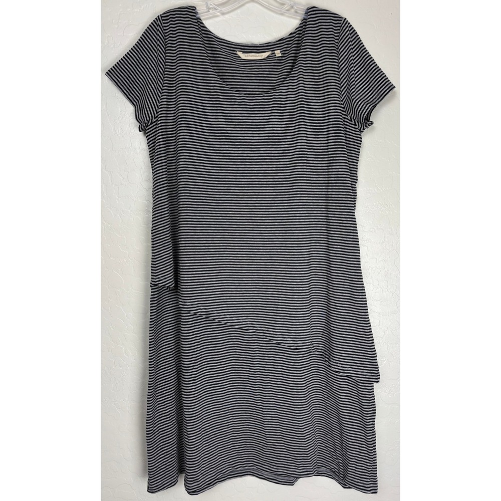 Soft‎ Surroundings Striped Asymmetrical Tiered Shift Dress Black Grey Large 2371